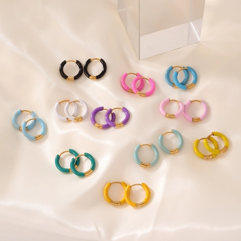 Orecchini a Cerchio in Acciaio Inossidabile Smaltati Minimalisti per Uomo Donna Placcati in Oro Orecchini Huggie Colorati