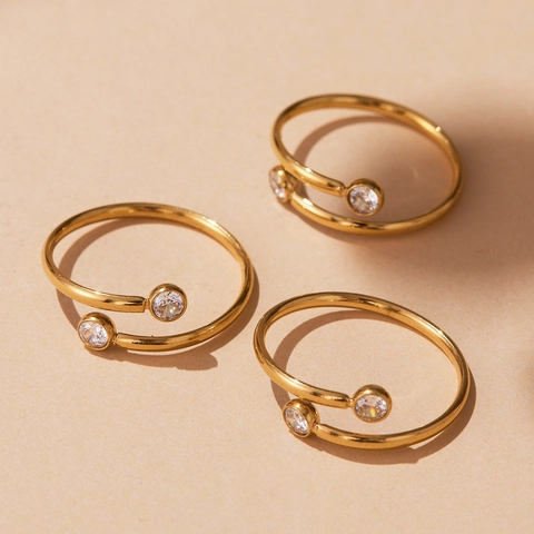 Stainless Steel Open Adjustable Ring For Women Gold Silver Plated Geometric Zirconia Multi Layer Winding Ring Jewelry Gift