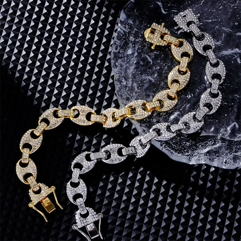 Bracciale Hip Hop Iced Out Mariner Link Uomo Donna Lega Strass Catena Cubana Naso di Maiale Oro Argento Gioielli Personalizzati