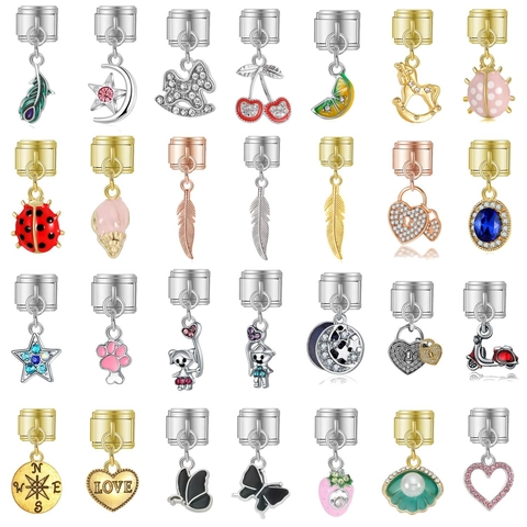 Maillons De Bracelet À Breloques Modulaires Style Italien Alliage De Métal Émail Strass Pendentif Pour La Fabrication De Bijoux