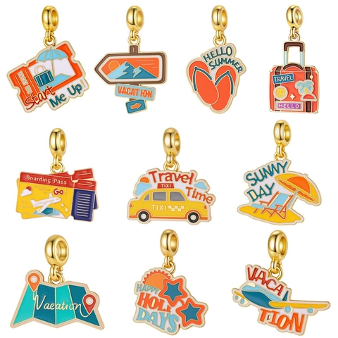 Travel Vacation Theme Alloy Enamel Pendants Airplane Suitcase Map Taxi Ticket Shape DIY Jewelry Making Charms Accessories