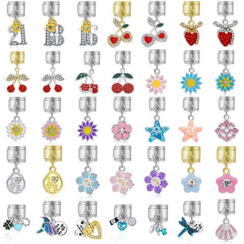 Charm Modulaire Italien en Acier Inoxydable Alliage Cœur Fraise Cerise Strass Étoile de Mer pour Création de Bijoux DIY