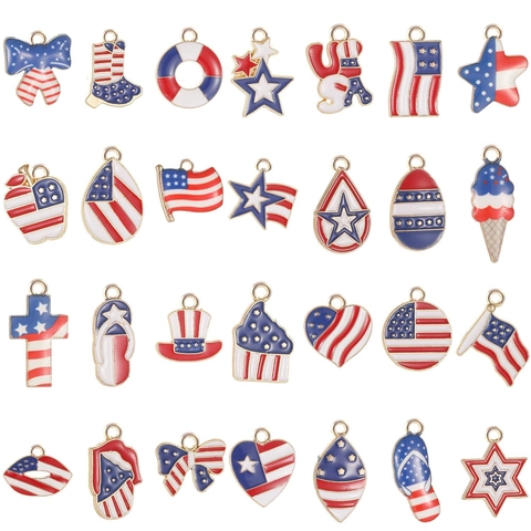 Breloques Émaillées Drapeau USA pour Fabrication Bijoux Jour Indépendance Alliage Cœur Étoile DIY Bracelet Collier Accessoires Bijoux Patriotiques