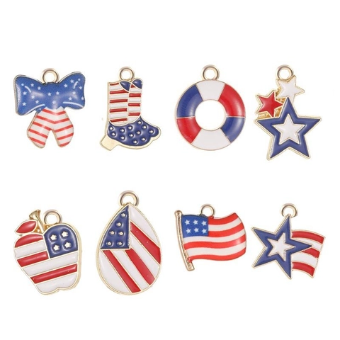 Breloques Émaillées Drapeau USA pour Fabrication Bijoux Jour Indépendance Alliage Cœur Étoile DIY Bracelet Collier Accessoires Bijoux Patriotiques