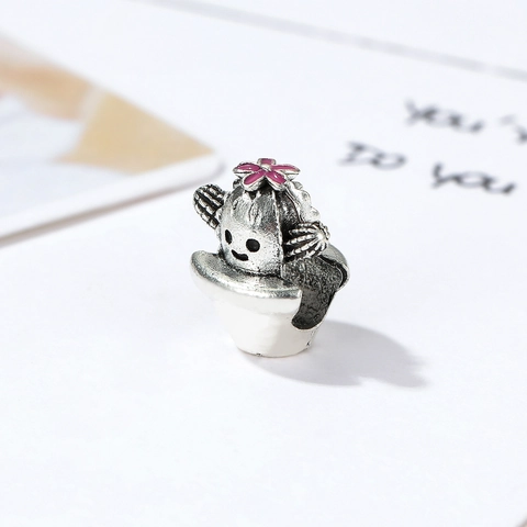 Charm Cactus in Vaso in Lega per Creazione di Gioielli Fai da Te Bracciale Collana Con Fiore in Smalto Rosa Faccina Sorridente Accessori
