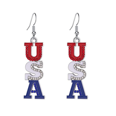 USA Independence Day Flag Star Heart Wing Rhinestone Enamel Hook Earrings For Women Patriotic Celebration Jewelry Gift