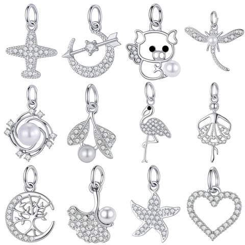 Silber Legierung Strass Anhänger Für DIY Schmuckherstellung Seestern Lebensbaum Herz Flugzeug Libelle Flamingo Formen Damen Schmuckzubehör