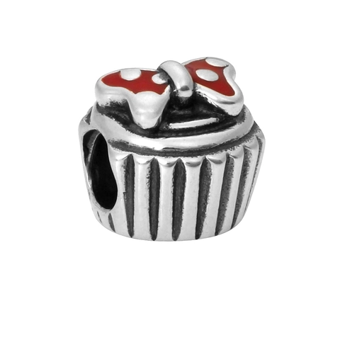 Cartoon Cupcake Alloy Enamel Charm With Red Polka Dot Bow For DIY Bracelet Necklace Jewelry Making Handmade Craft Finding
