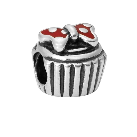 Cartoon Cupcake Alloy Enamel Charm With Red Polka Dot Bow For DIY Bracelet Necklace Jewelry Making Handmade Craft Finding