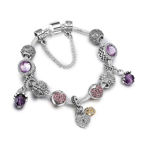 Zoete DIY Charm Armband Vrouwen Legering Verzilverd Kleurrijke Glazen Kralen Hart Bloemen Pompoenkoets Mode Sieraden Cadeau