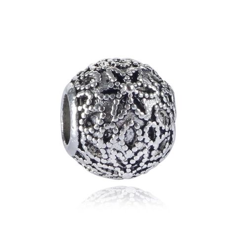 Cuentas Espaciadoras de Flores Huecas de Aleación Vintage Charm Redondo de Agujero Grande para Hacer Joyas Pulsera Retro Plata