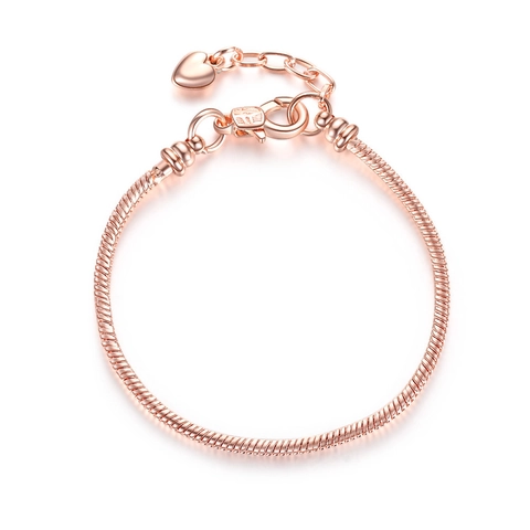 Elegant Koper Slangenketting Armband Met Hart Hanger Goud Zilver Rozegoud Verguld Verstelbare DIY Sieraden Voor Vrouwen