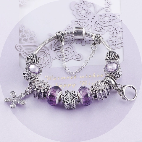Zoete DIY Charm Armband Vrouwen Legering Verzilverd Kleurrijke Glazen Kralen Hart Bloemen Pompoenkoets Mode Sieraden Cadeau