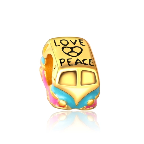 Abalorios de Autobús de Dibujos Animados de Aleación de Esmalte Oro para DIY Pulsera Joyería Making Love Peace Pattern Beads Mujeres Niños