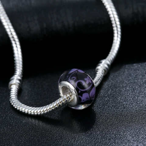 Ethnic Style DIY Purple Flower Resin Beads Charm For Bracelet Jewelry Making Material With Silver Plated Alloy Rings