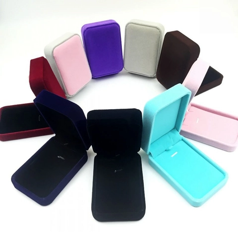 Elegant Velvet Jewelry Box Round Corner Rectangle Necklace Pendant Earring Packaging Gift Case Soft Display Organizer Box