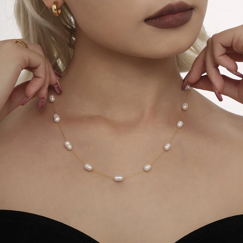 French Minimalist Natural Freshwater Pearl Stainless Steel Necklace For Women Elegant PVD Gold Plated Choker Jewelry