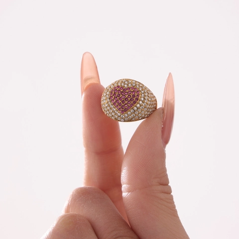 Bague Cœur en Acier Inoxydable de Luxe avec Zirconia Pavé Complet Plaqué Or 18K Bijoux de Mode pour Femme