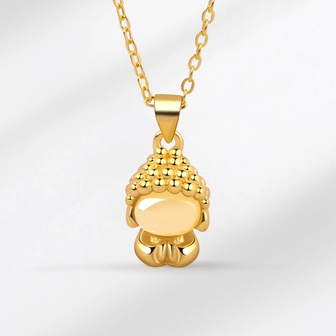 Ancient Gold Plated Copper Faceless Buddha Pendant For Women Chalcedony Inlaid Zen Oriental Jewelry Gift Without Chain