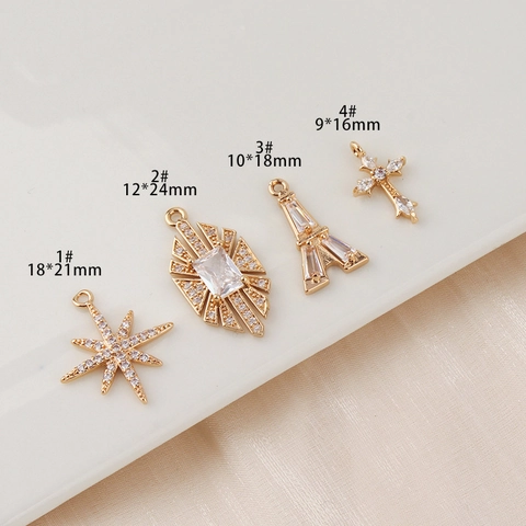 Eight Pointed Star Cross Eiffel Tower Copper Zirconia Pendants DIY Jewelry Making Accessories Gold Plated Charms