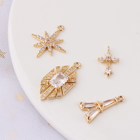 Eight Pointed Star Cross Eiffel Tower Copper Zirconia Pendants DIY Jewelry Making Accessories Gold Plated Charms