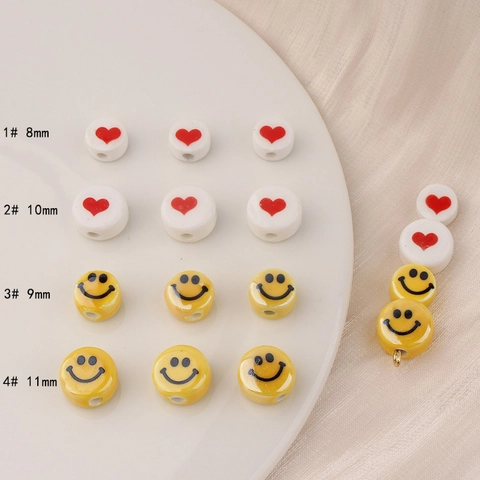 Cuentas de Cerámica Vintage Cara Sonriente Corazón Clásico Disco Plano Redondo Cuentas Sueltas para Fabricación de Joyas