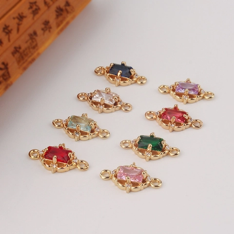 Retro Palace Style Rectangular Zirconia Copper Inlaid Hollow Double Loop Connector For DIY Jewelry Making Materials