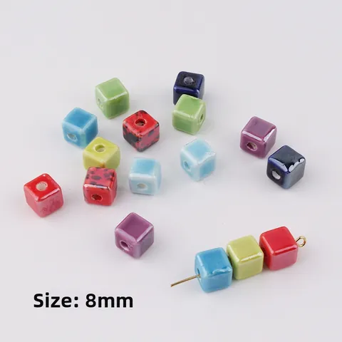 Handmade Colorful Ceramic Cube Beads For DIY Jewelry Making Glazed Porcelain Square Spacer Beads For Bracelet Necklace Accessories