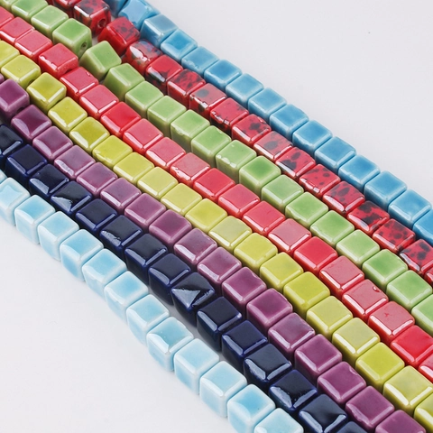 Handmade Colorful Ceramic Cube Beads For DIY Jewelry Making Glazed Porcelain Square Spacer Beads For Bracelet Necklace Accessories