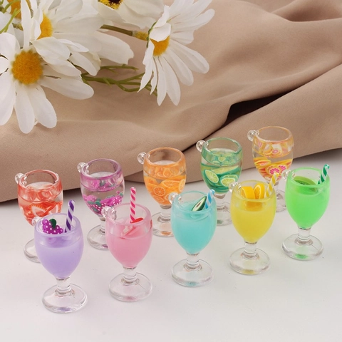 Miniature Simulation Fruit Juice Drink Goblet Resin Charms For DIY Jewelry Making Dollhouse Decoration Craft Accessories