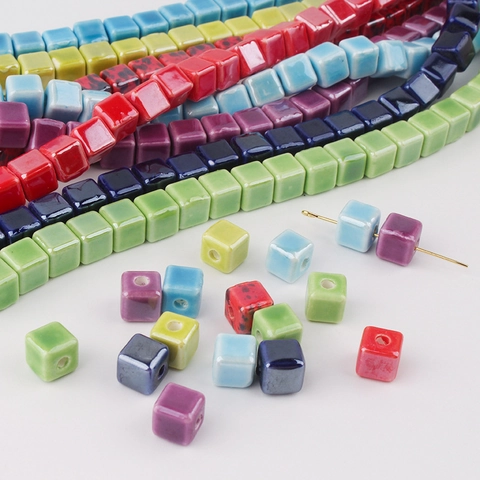 Handmade Colorful Ceramic Cube Beads For DIY Jewelry Making Glazed Porcelain Square Spacer Beads For Bracelet Necklace Accessories