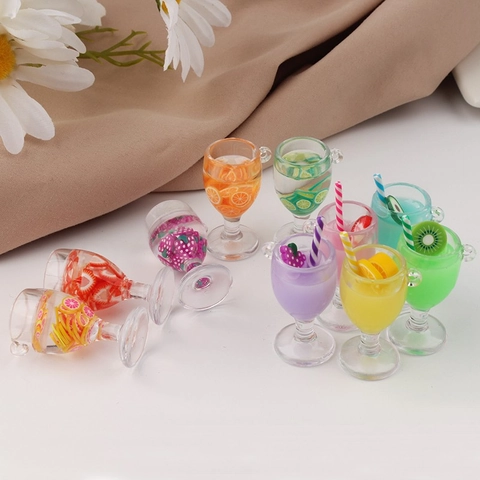 Miniature Simulation Fruit Juice Drink Goblet Resin Charms For DIY Jewelry Making Dollhouse Decoration Craft Accessories
