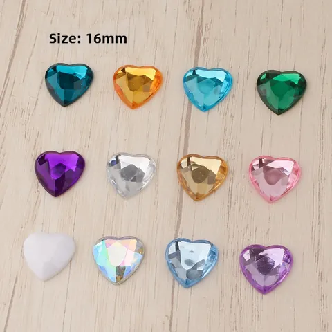 16mm Heart Shaped Flatback Acrylic Rhinestones Multifaceted Crystal Patches For DIY Handmade Jewelry Crafts Decoration No Hole