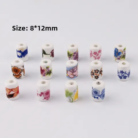 Cylinder Ceramic Beads Floral Printed Barrel Loose Beads For DIY Jewelry Making Bracelet Necklace Ethnic Style Accessories