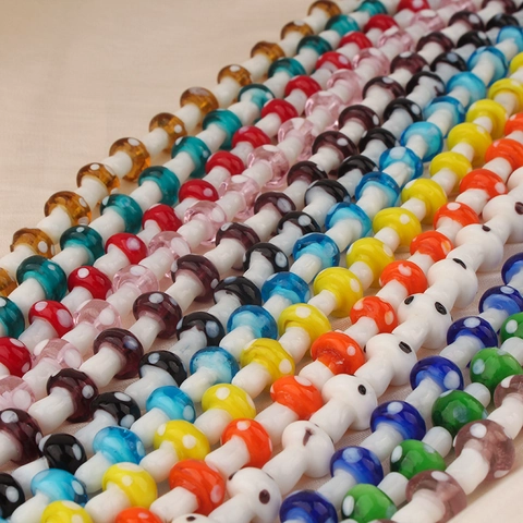Mushroom Glass Beads Polka Dot Lampwork Loose Beads For DIY Jewelry Making Necklace Bracelet Earring Handmade Findings