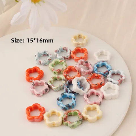 Keramik Blumen Lose Perlen Hohl Fünf Blätter Tuschmalerei Marmor Textur Für DIY Schmuckherstellung Halskette Armband Zubehör