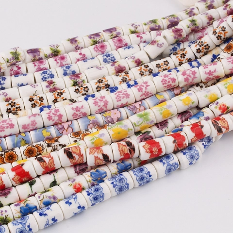 Cilinder Keramische Kralen Bloem Gedrukt Vat Losse Kralen Voor DIY Sieraden Maken Armband Ketting Etnische Stijl Accessoires