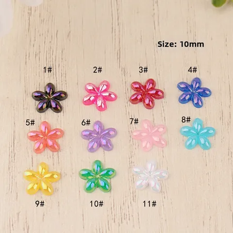 Iridescent Five Petal Flower Resin Flatback Charms Pearlescent AB Color Flower Patch For DIY Phone Case Nail Art Decor