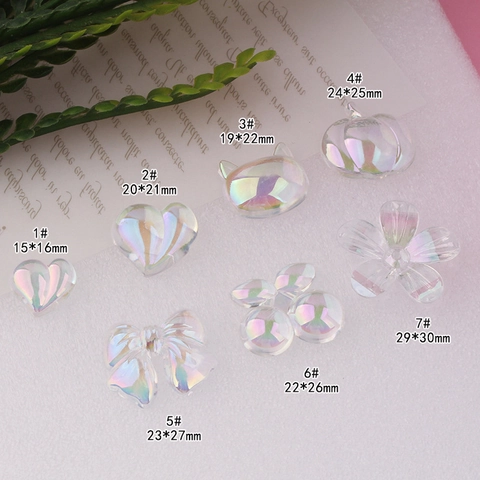Iridescent Aurora AB Coating Resin Acrylic DIY Craft Accessories Heart Flower Bow Shape Jewelry Making Pendants Decoration
