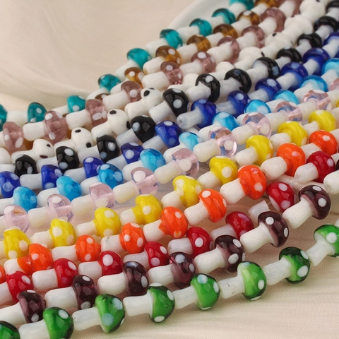 Mushroom Glass Beads Polka Dot Lampwork Loose Beads For DIY Jewelry Making Necklace Bracelet Earring Handmade Findings