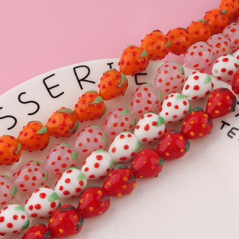Handmade Strawberry Shaped Lampwork Glass Beads Fruit Loose Beads For DIY Jewelry Making Earrings Bracelet Craft Supplies