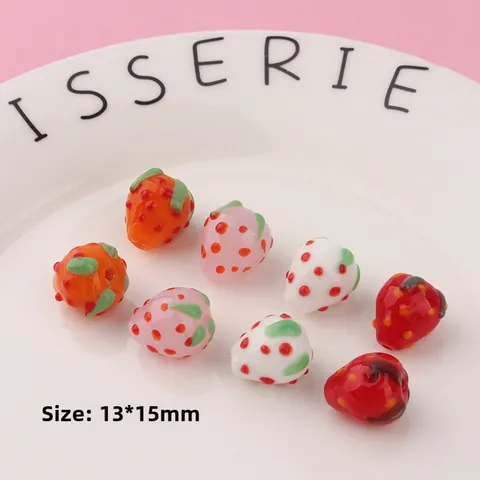 Handmade Strawberry Shaped Lampwork Glass Beads Fruit Loose Beads For DIY Jewelry Making Earrings Bracelet Craft Supplies