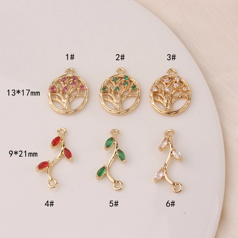 Gold Plated Copper Tree Of Life Round Hollow Pendants Branch Connectors DIY Jewelry Accessories Rhinestone Inlaid Charms For Necklace Earrings Making