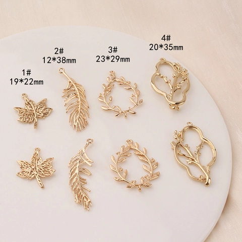 Antique Style DIY Jewelry Making Findings Copper Gold Plated Maple Leaf Feather Olive Wreath Branch Pendants For Earrings Bracelets