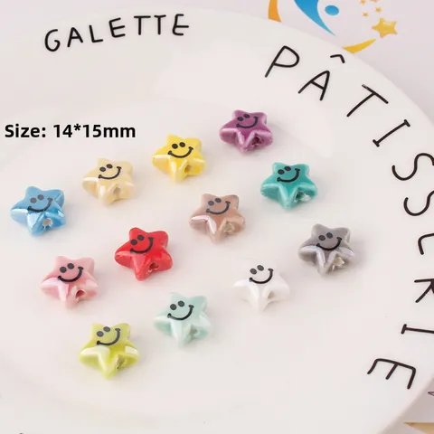 Colorful Star Smiley Face Ceramic Beads Star Shape Loose Spacer Beads For DIY Jewelry Making Bracelet Necklace Handmade