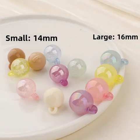 Candy Color Round Resin Ball Pendants With Loop Pearlescent Plastic Beads For DIY Jewelry Making Keychain Hair Accessories