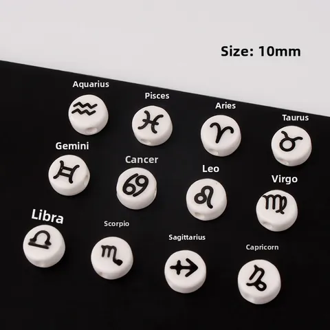 White Round Ceramic Zodiac Beads Flat Disc Loose Beads For DIY Bracelet Necklace Jewelry Making Twelve Constellation
