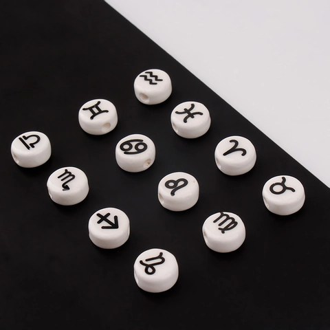 White Round Ceramic Zodiac Beads Flat Disc Loose Beads For DIY Bracelet Necklace Jewelry Making Twelve Constellation