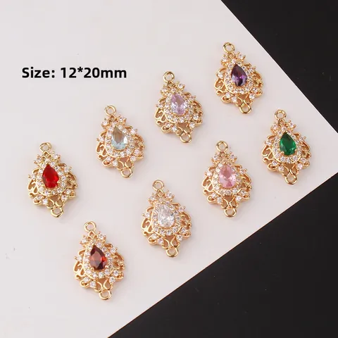 Vintage Pear Cut Zircon Copper Pendants DIY Jewelry Making Gold Plated Water Drop Hollow Filigree Connector For Necklace