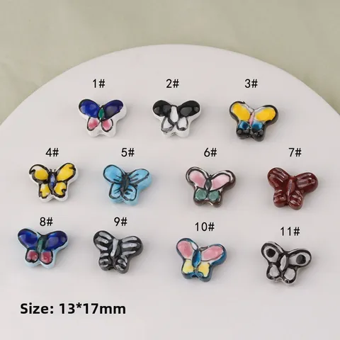 Hand Painted Butterfly Ceramic Beads For DIY Jewelry Making Colorful Porcelain Loose Beads For Bracelet Necklace Earring Accessories